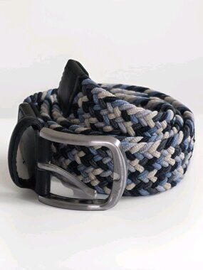 Parc Multibraid Belt Men M White Blue Gray Stretch Classic Preppy Nickel Buckle